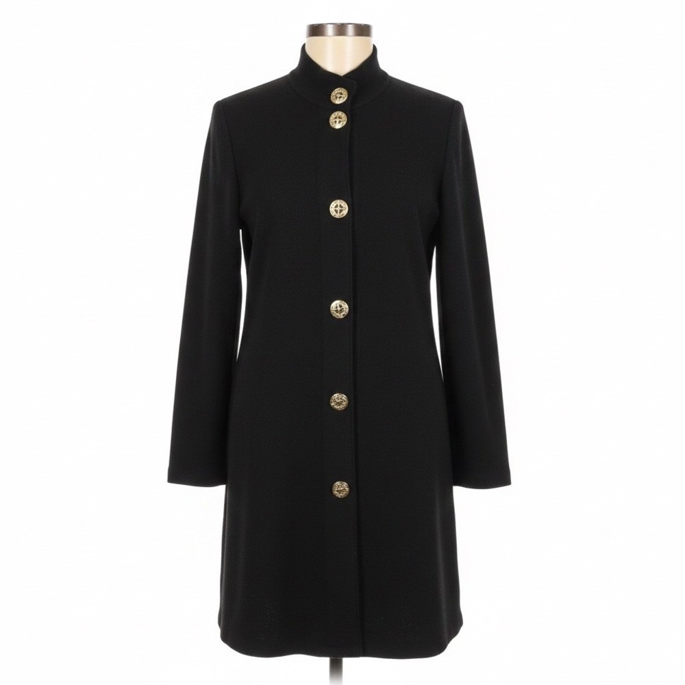 Alnoral by Al Spokavicius Sweater Women M Black Wool Blend Gold Buttons Luxe